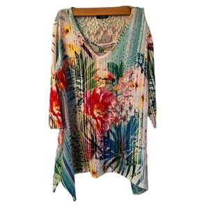 Onque Casual Tunic Women PL Multicolor Excellent Floral Lace Sharkbite Top